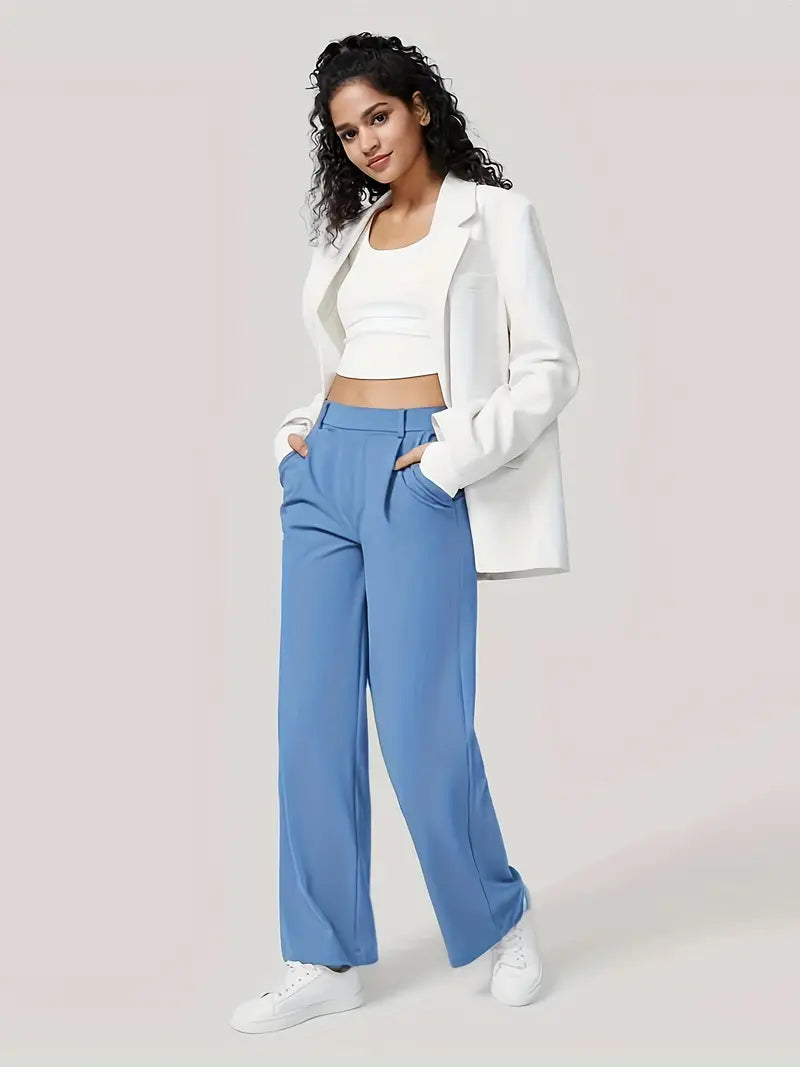 Pantalon Droit Stretch Taille Haute